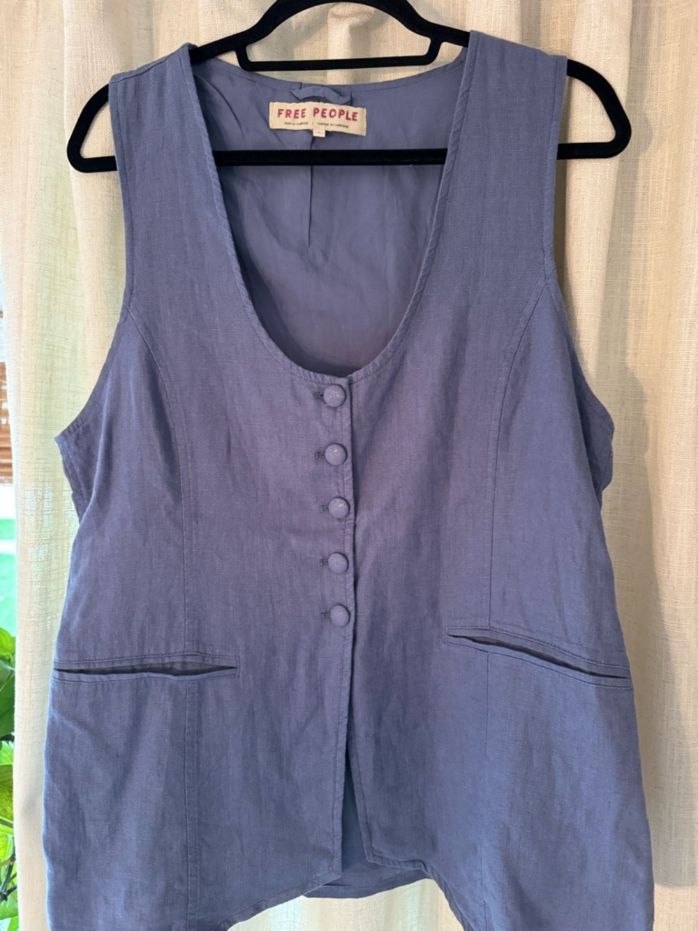 Free People Periwinkle Blue Button-Up Sleeveless Vest